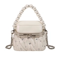 Chic pearlescent mini handbag with faux pearl handle and quilted rhinestone leather detail - Off White