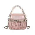 Pink satin quilted shoulder bag with pearl handle and rhinestone details - Pink