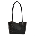 Borsa tote nera traforata con motivi geometrici tagliati al laser e pochette interna - Nero