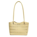 Borsa tote giallo chiaro traforata in pelle martellata con motivi geometrici al laser - Giallo