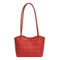 Grande borsa tote rossa in ecopelle con motivi geometrici traforati al laser - Rosso