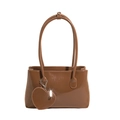 Bolso tote marrón de cuero charol con colgante de corazón y acabado brillante minimalista - Marrón