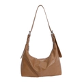 Vintage brown leather hobo bag for women with wide strap and vertical stitching - No Pendant / Brown