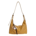 Yellow vintage hobo bag in PU leather with a decorative baseball theme keychain charm - With Pendant / Yellow