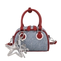 Sac Boston en denim et cuir rouge avec pendentifs étoile et chien ballon argentés - Sans Pendentif / Bleu/Rouge
