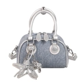 Sac Boston en denim bleu avec poignées argentées et breloques étoile de mer - Sans Pendentif / Bleu/Argent