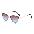 Fashionable rimless triangle sunglasses with gradient pink to blue lenses and gold metal frame - Gold Frame Tea Blue Lens