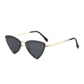 Chic triangle metal frame sunglasses with dark lenses and stylish rivet accents on white background - Gold Frame Grey Lens