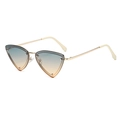 Chic rimless triangle sunglasses with blue-orange gradient lenses and gold metal frames - Gold Frame Green Yellow Lens