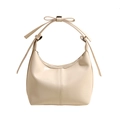 Detailed view of beige hobo bag with decorative stitching and elegant bow knot - Off White