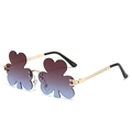 Modische randlose Metall-Sonnenbrille mit einzigartigen lilablau-verlaufenden Kleeglas - Goldener Rahmen Teeblaue Linsen