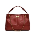 Gesteppte dunkelrote Shopper-Tasche mit goldener Kette und Drehverschluss in Weinrot - Rot