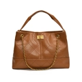 Braune gesteppte Tragetasche aus Leder mit Goldverschluss und eleganter Metallkette - Braun