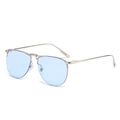 Modern double bridge aviator sunglasses with silver metal frames and light blue lenses - Silver Frame Blue Lens