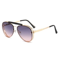 Vintage gold metal double bridge aviator sunglasses with purple gradient lenses - Gold Frame Gray Pink Lens
