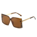 Fashion square tortoise shell sunglasses with twisted golden metal temples for women - Leopard Frame / Tea Lens