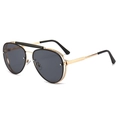 Vintage gold metal double bridge aviator sunglasses with intricate engraved details and gray lenses - Gold Frame Grey Lens