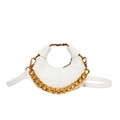 White pebbled leather half-moon handbag with gold chain detail and crossbody strap - White