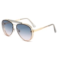Fashion double bridge aviator sunglasses in gold metal frame with blue pink gradient lenses - Gold Frame Green Pink Lenses