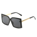 Chic oversized square sunglasses with black frame and golden twisted chain temples - Black Frame Grey Lens