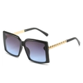 Fashionable square frame sunglasses with black frames and blue-to-purple gradient lenses - Black Frame Grey Blue Lens
