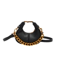Mini black crescent hobo bag in lychee pattern leather with chunky gold chain - Black