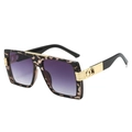 Fashion oversized square tortoiseshell sunglasses with gradient lenses and gold metal decor - Tortoise Frame Double Grey Lens