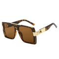 Fashion square flat top sunglasses with tortoise shell frame and gold chain detail - Leopard Frame / Tea Lens