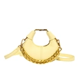 Mini crescent moon bag in pale yellow pebbled leather with thick metal chain strap - Yellow