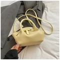 Stylish cream crocodile pattern PU leather handbag with tie-strap detail and shoulder strap - No Pendant / Yellow