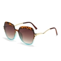 Occhiali da sole quadrati fashion con montatura tartarugata e stanghette dorate a onda - Montatura Leopardata e Blu Lenti Tè