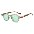 Vintage oval geometric sunglasses with grey frames and tortoiseshell temples - Transparent Grey Frame Green Lens