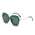 Fashionable green cat-eye square sunglasses with wavy gold metal arms and dark gray lenses - Green Frame Dark Green Lens