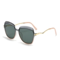 Stylish square metal sunglasses with grey-pink gradient frames and wavy gold temples - Gradient Grey Frame Dark Green Lens