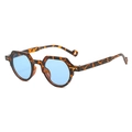 Retro oval sunglasses with tortoise shell frame and translucent blue lenses - Leopard Frame Blue Lens