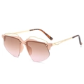 Lunettes de soleil Y2K sans monture avec verres dégradés roses et cadre doré chic - Monture Rose Verres Marron Rose