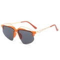 Y2K stylish semi-rimless sunglasses with vibrant orange frame and gold metal temples - Orange Frame Grey Lens