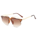 Y2K half-frame sunglasses with gradient brown lenses and wavy gold metal details - Tea Frame Tea Lens