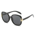 Chic square frame sunglasses in black with elegant gold metal accents and dark lenses - Black Frame Grey Lens