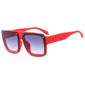 Fashionable oversized square red sunglasses with purple gradient lenses and metal studs - Red Frame Double Grey Lens