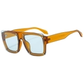 Fashionable oversized square amber sunglasses with light blue lenses and silver rivets - Tea Frame Light Green Lens