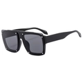 Fashionable oversized square sunglasses with black frame and silver rivet accents - Black Frame Grey Lens
