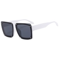 Square oversized sunglasses with black and white frame and metal stud detailing - White Frame Gray Lens