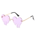 Lunettes de soleil cœur sans monture dorées avec verres violets effet fondant - Monture Dorée Verres Violets