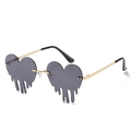 Fashion rimless heart-shaped sunglasses with metal lava drop design and dark grey lenses - Gold Frame Grey Lens