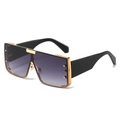 Fashion oversized square frame sunglasses with purple gradient lens and gold trim - Gold Frame Gradient Gray Lens