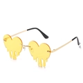 Fashion heart shaped sunglasses with dripping effect and yellow rimless lenses - Gold Frame Yellow Lenses