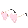 Lunettes de soleil cœur sans monture rose avec branches dorées et effet gouttelette - Monture Dorée Verres Roses