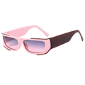 Y2K narrow rectangle sunglasses featuring pink frame with gradient blue-pink lenses - Pink Red Frame Grey Pink Lens