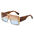 Fashionable oversized gradient sunglasses with tortoise shell temples and gold hardware - Gold Frame Tea Blue Lens